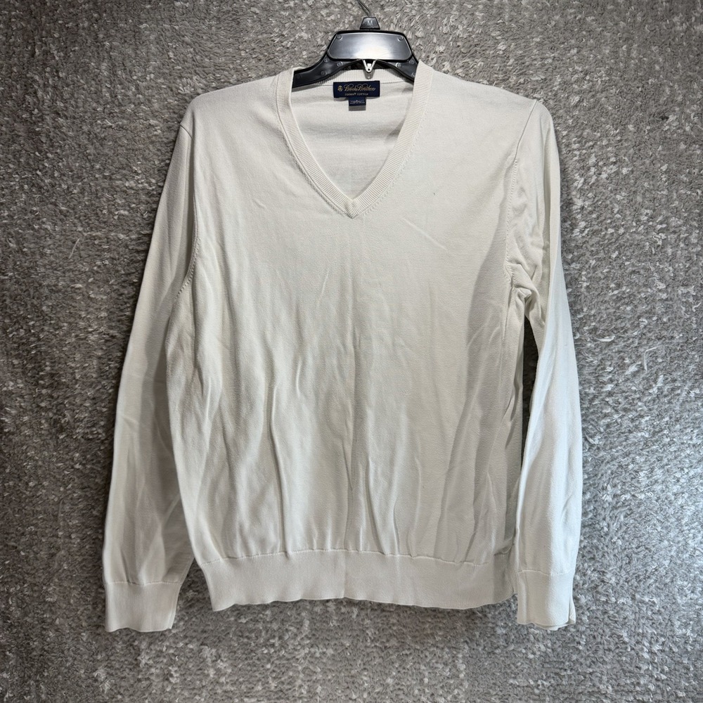 Brooks Brothers Supima Cotton V Neck Sweater White Preppy Business Lightweight